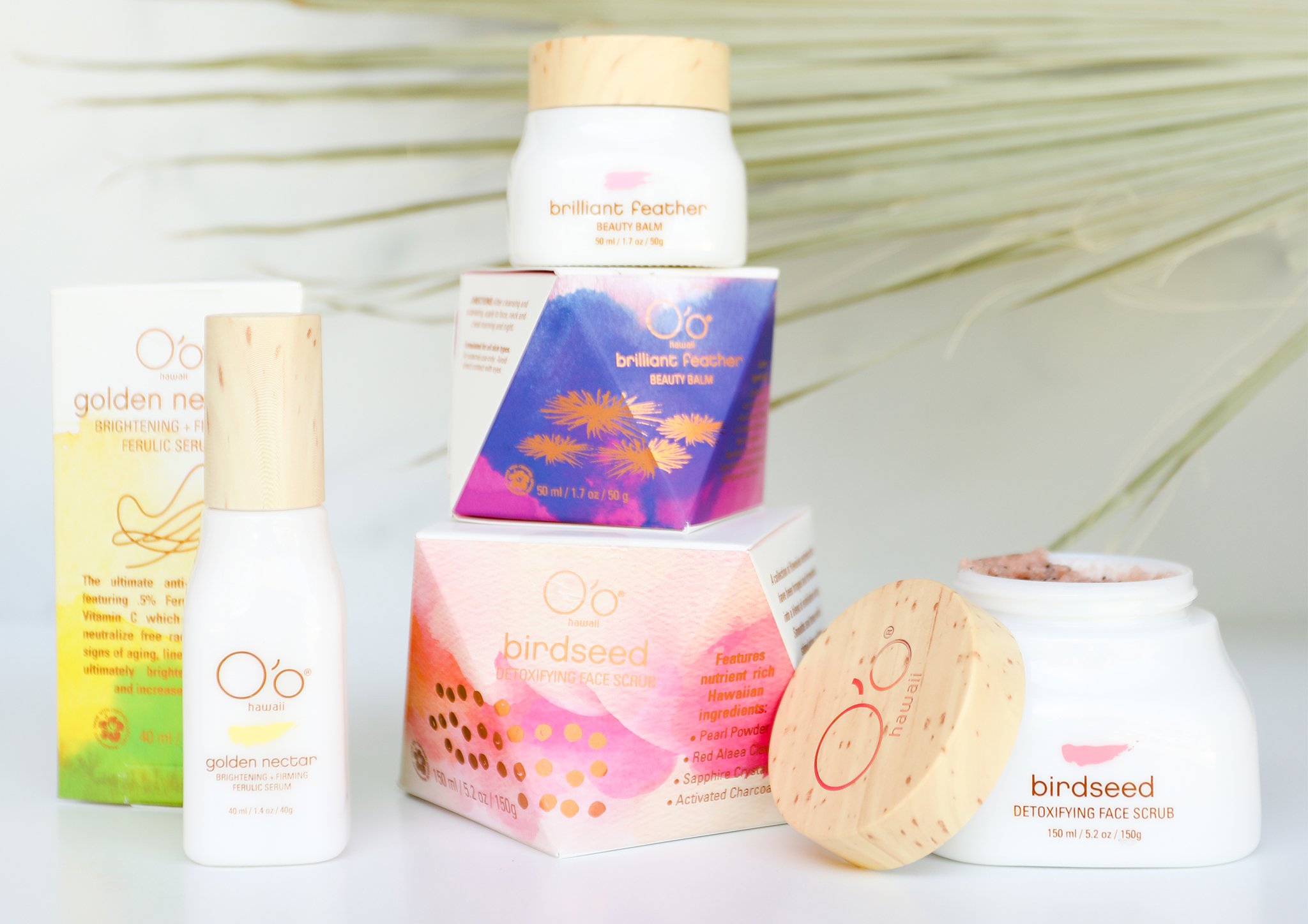 Image of assorted O'o Hawaii beauty and skincare products