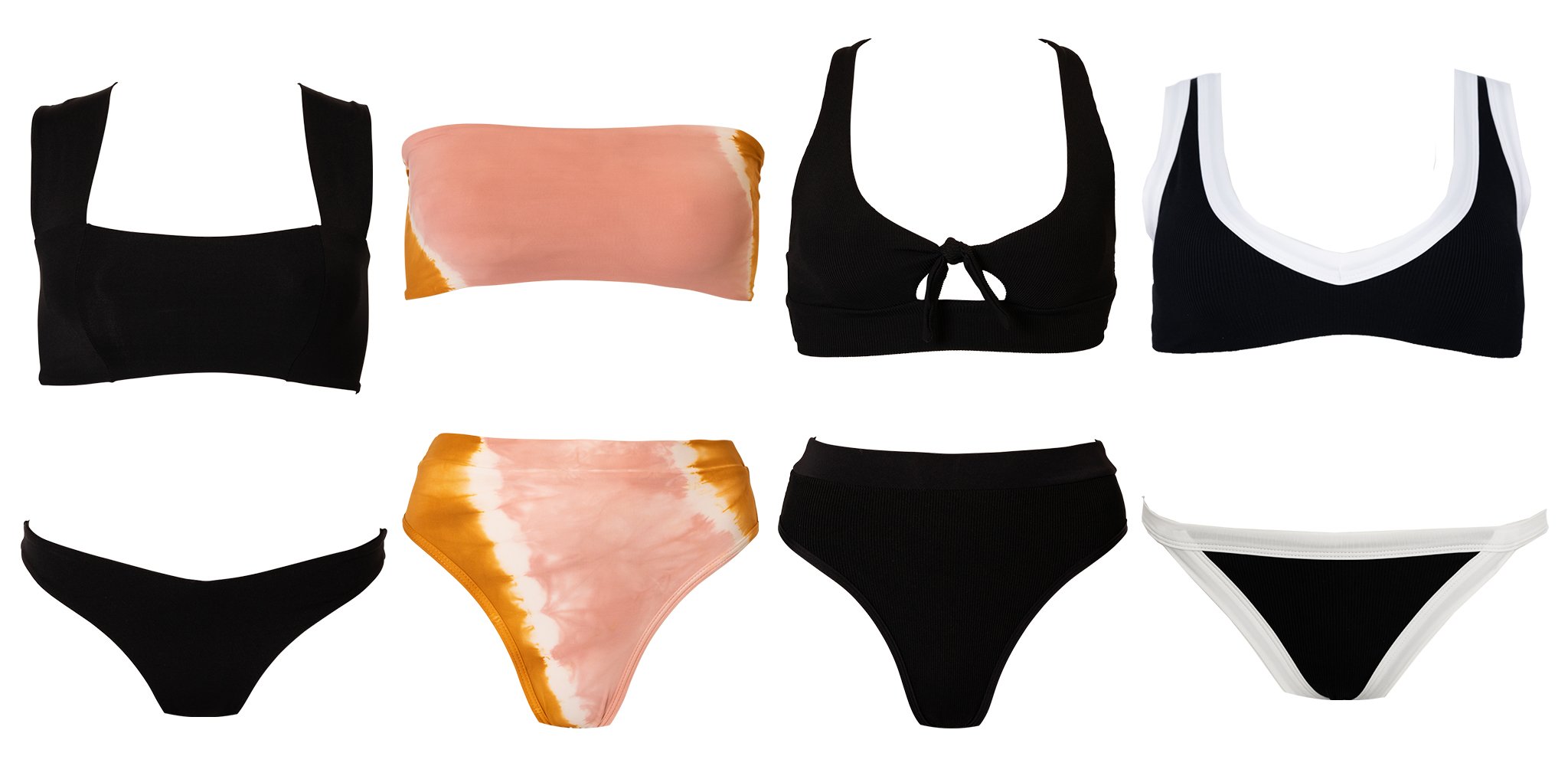 Assorted L*Space swimsuits that are flattering for a pear-shaped body
