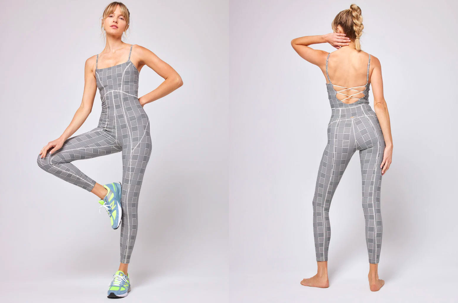 plaid print active jumpsuit