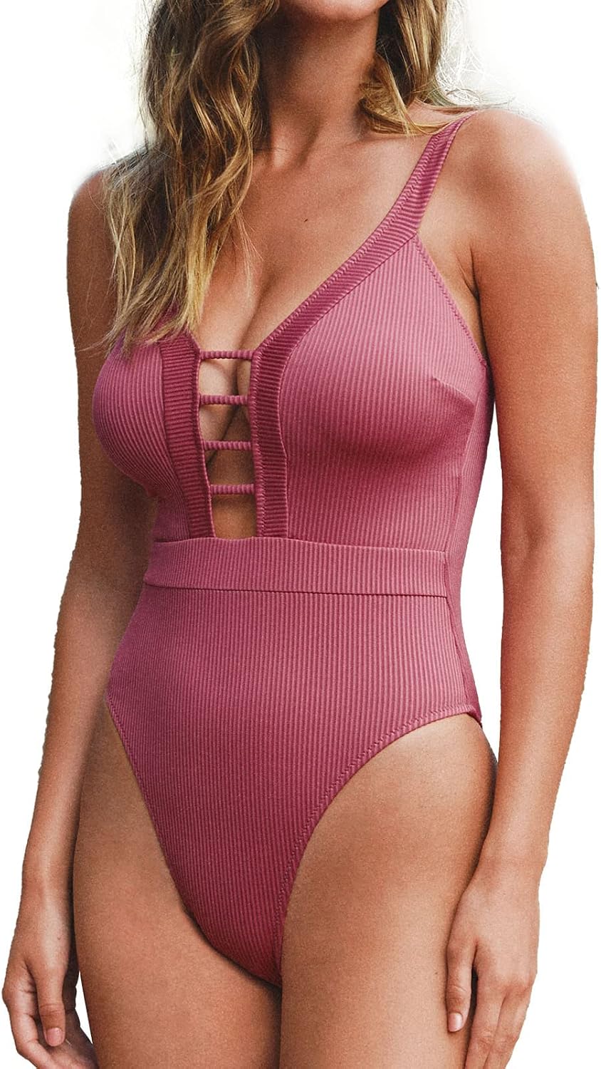 CUPSHE Ribbed Plunge Dusty Rose quiet luxury swimwear 2026