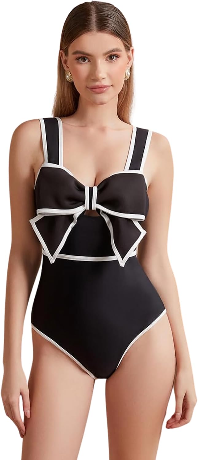 FLAXMAKER Bow Black-and-White One-Piece designer swimwear on Amazon