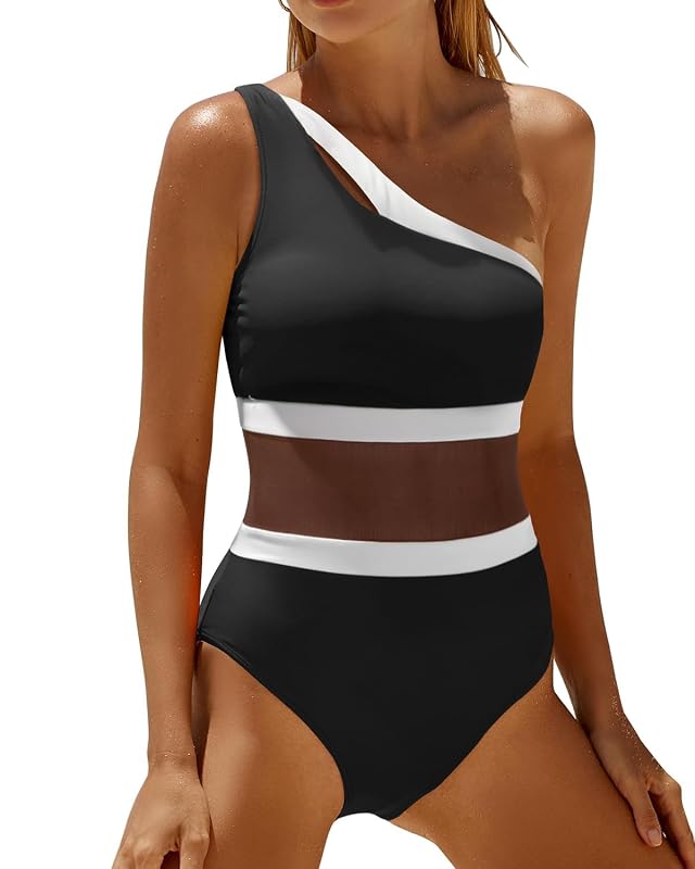 Holipick One-Shoulder Mesh One-Piece designer swimwear on Amazon