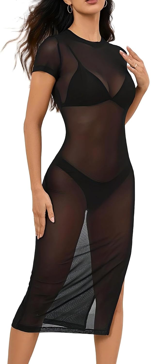 Sheer mesh midi cover-up summer career swim wardrobe