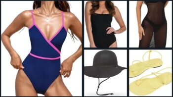 St Barts vacation outfits packing edit collage neutrals sheer hat gold
