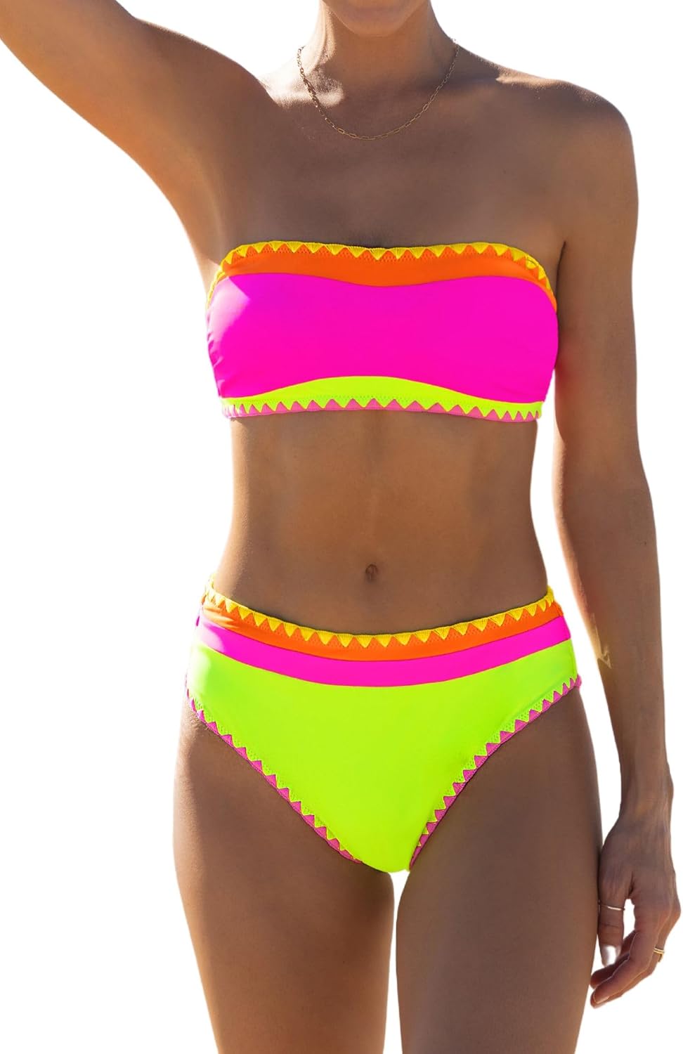 popvil neon bandeau tube bikini set