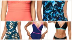 swimwear coverage styles collage one-piece tankini swimdress cheeky bikini